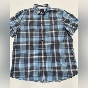 David Jones 100% Cotton Plaid Short Sleeve Button Down Shirt - XL